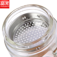 富光（FUGUANG）玻璃杯X006-320B键牌双层玻璃杯带手柄 透明带盖耐热防烫时尚办公水杯 透明 320ml