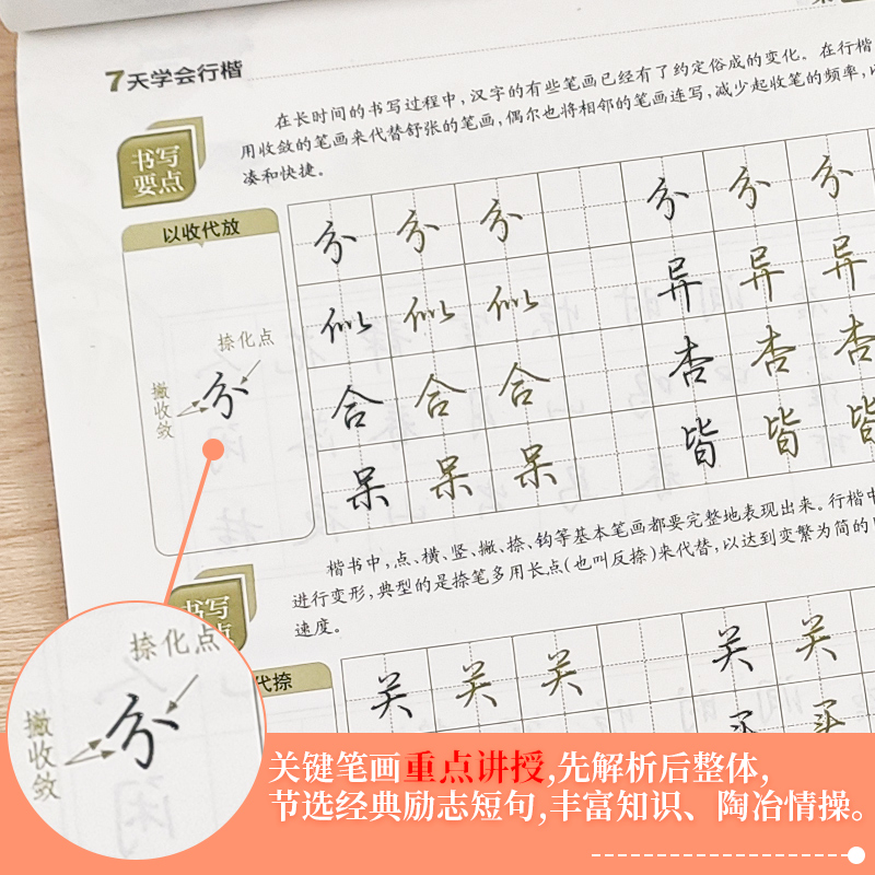 [正版]荆霄鹏行楷字帖 七7天学会行楷 硬笔书法钢笔字帖成人行楷入门练字成年男女生初中生临摹墨点 霄荆鹏 邢霄鹏 靳霄高清大图