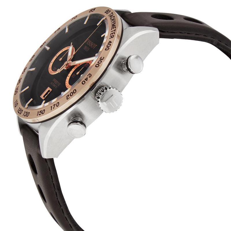 天梭tissotprs516计时皮革黑色表盘时尚经典男士机械手表