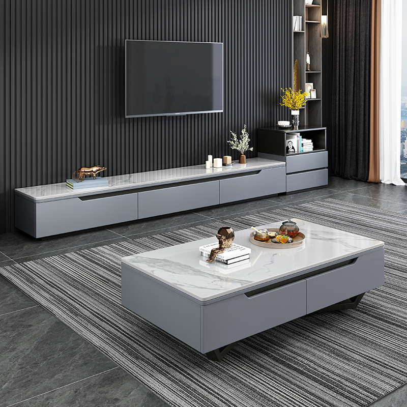 欧梵森 岩板茶几电视柜组合小户型客厅家具轻奢意式风岩板现代简约