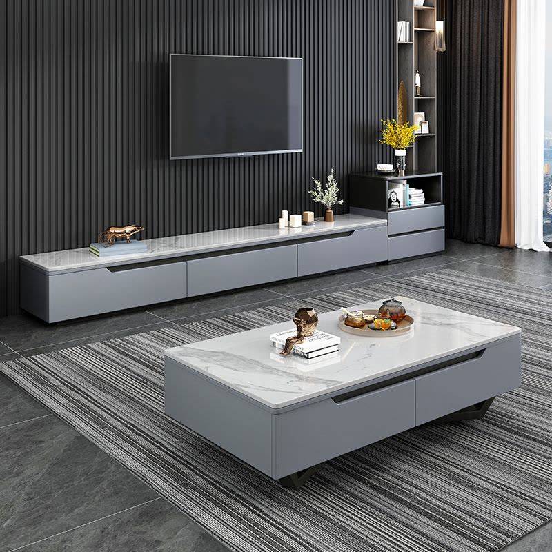 欧梵森 岩板茶几电视柜组合小户型客厅家具轻奢意式风岩板现代简约套装北欧大小户型极简百搭储物柜图片