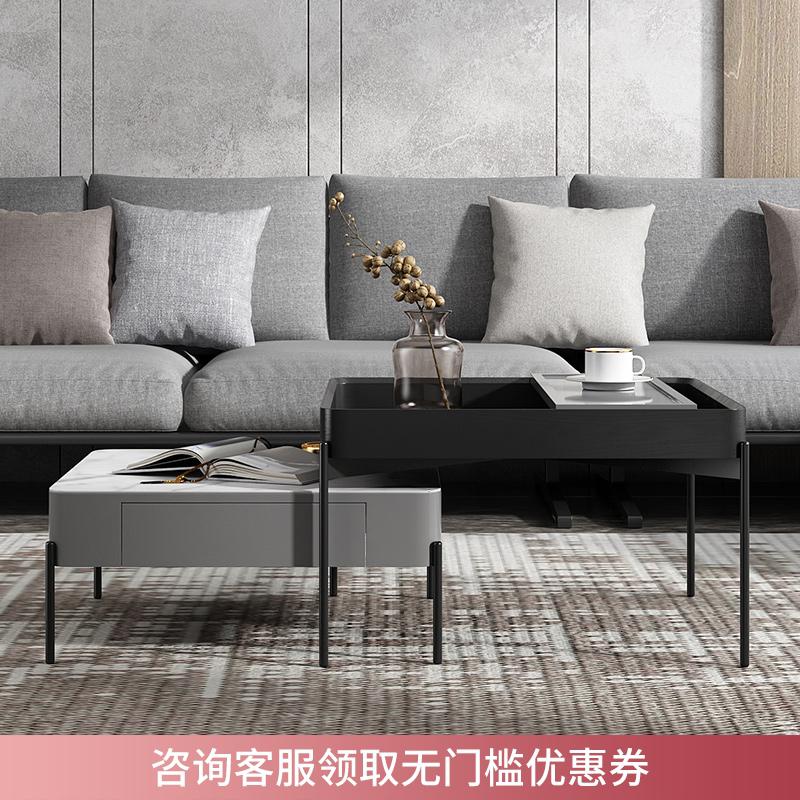 北欧简约后现代轻奢正方形茶几 小户型客厅岩板创意极简茶几组合高清大图