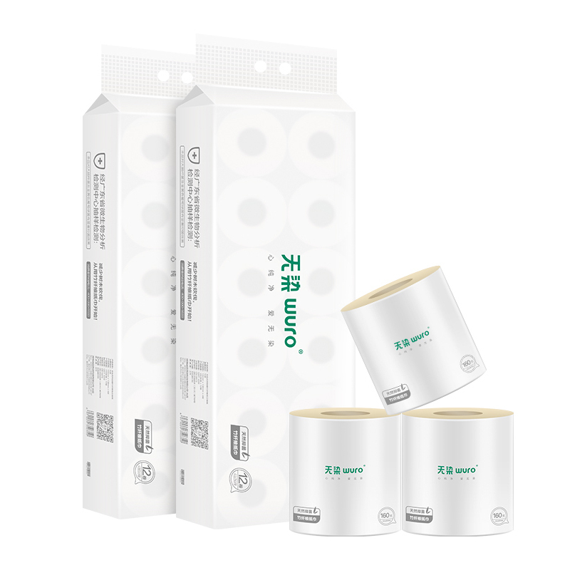 无染(wuro)WR003 竹纤维抑菌有芯卷纸 4层160g 105*138mm 24卷/箱（计价单位：箱）