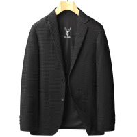 春秋泡泡纱西装薄款男士休闲西服透气免烫弹力男西装外套 175/L 黑色