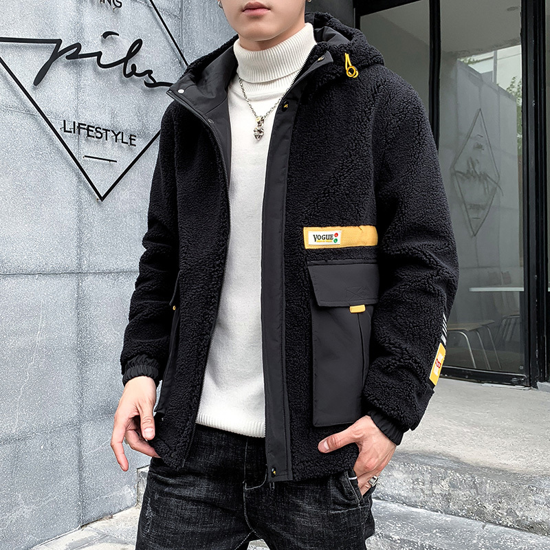 YUANSU羊羔毛外套男加绒厚韩版潮流2020秋冬新款男士冬季棉衣服潮牌夹克夹克