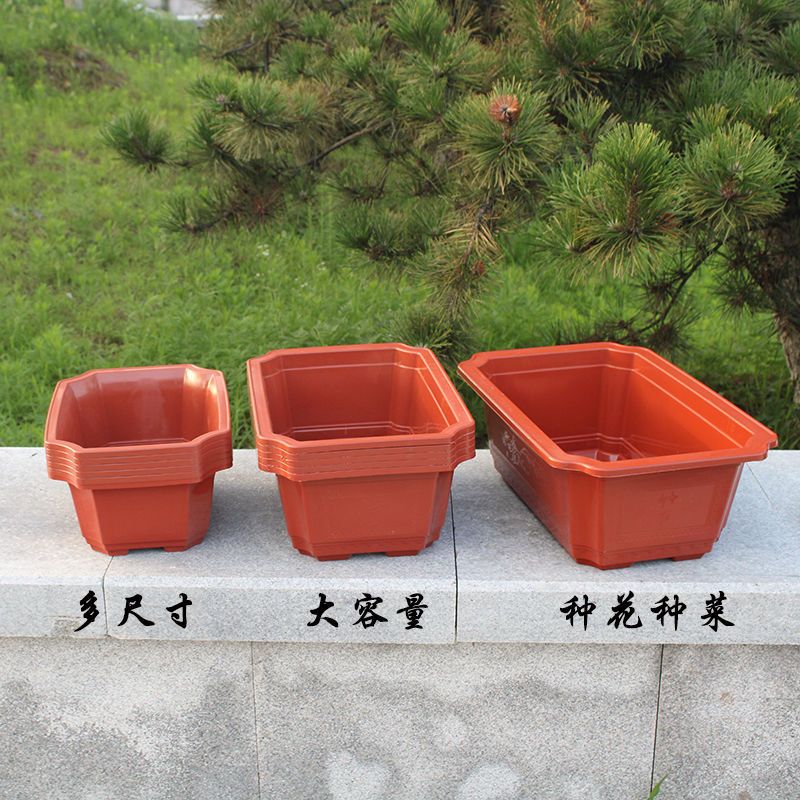 拍5发6大号长方形大花盆种菜盆塑料加厚盆景榕树盆批发树脂盆 2个花盆 ABD200(长19厘米)不带托盘