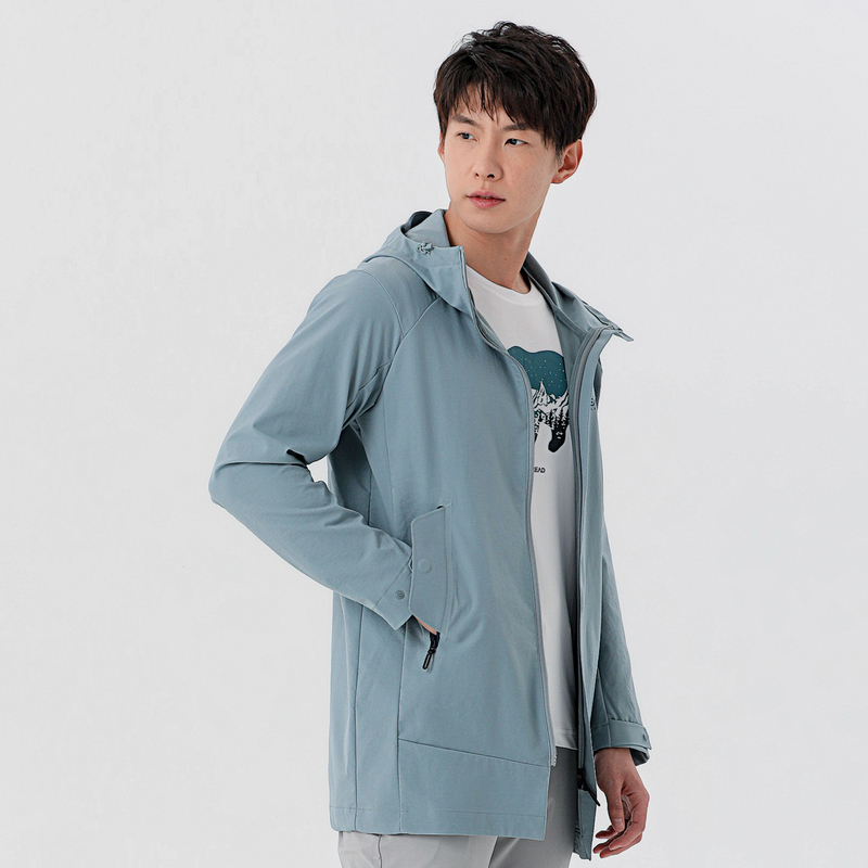 探路者外套男士中长款风衣连帽户外服装春夏季户外男式防风衣旅行运动