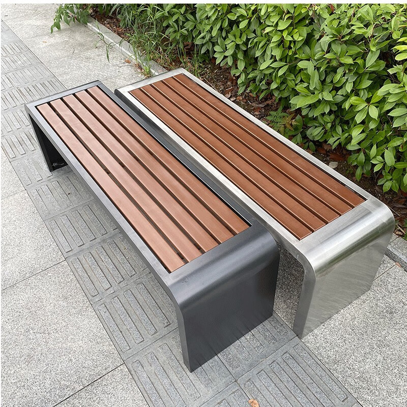 不锈钢防腐木长条凳休闲室外广场小区公共座椅 长150宽40高45(不锈钢款)