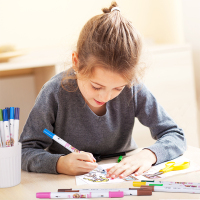 得力汪汪队立大功双头水彩笔套装细头儿童幼儿园学生用彩笔软头水彩画笔12色可水洗安全无毒绘画70716LAN