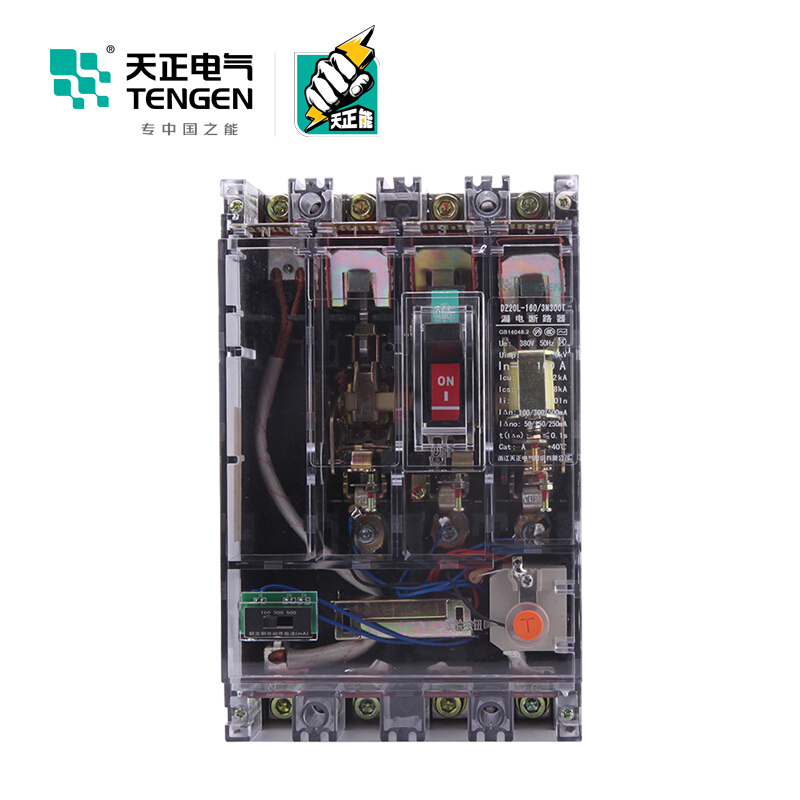 天正电气 DZ20L-160 12KA 热磁式 160A 4P 手动固定式380V 01020020845塑壳漏电断路器