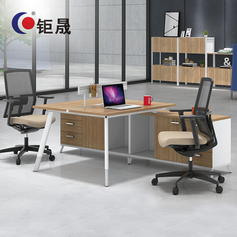 钜晟 办公桌钢架屏风职员桌1.2米两人位电脑桌带副柜JS-GZ1202A