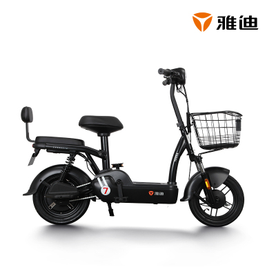 雅迪电动车新款铅酸小金鼠B 48V电瓶车踏板代步电动自行车 新油光黑