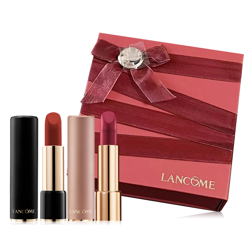 [节日礼物]兰蔻(lancome)限定唇膏口红套装礼盒 黑管196#朱砂橘 粉金