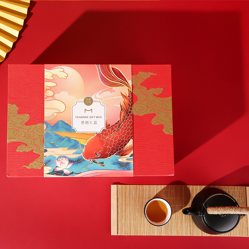 沏一杯茶 年年有鱼“茶造”-茶具礼盒套装PT909-L 一壶三杯一帘高清大图