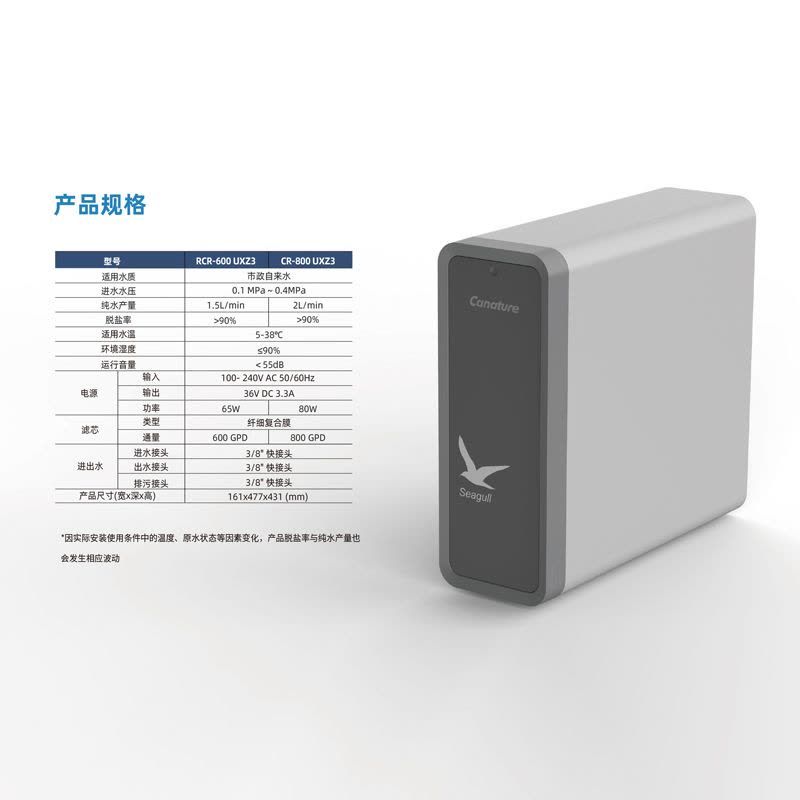 开能(Canature)净水器家用净水机厨房自来水过滤器反渗透纯水机600G反渗透型CR-600UXZ3图片