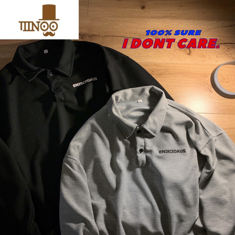 YANXUpolo领卫衣男无帽春季美式复古上衣设计感潮ins宽松百搭翻领外o高清大图