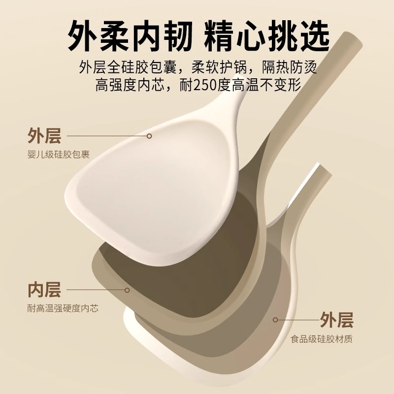 食品硅胶锅铲家用炒菜铲子不粘锅专用厨具套装耐高温汤勺漏勺8138高清大图