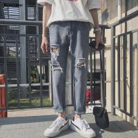 破洞牛裤男修身小脚夏季潮男生九分韩潮流ins休闲9分裤子时尚韩男预售定制款韩版潮牌