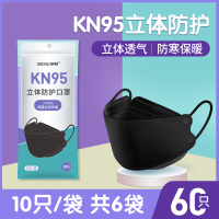 柳叶kn95型口罩3d立体防护鱼嘴透气不花妆女高颜值显脸小网红款-尼初-[鱼嘴柳叶]KN95黑色6袋[60只非独立装]