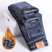 高端黑色牛仔裤男士秋冬季新款加绒加厚修身直筒宽松男款长裤 31 复古蓝加绒