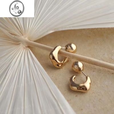 JiMiHIDEAKI圆珠多种戴法耳环耳钉圆圈气质U型不规则925银耳饰 金色