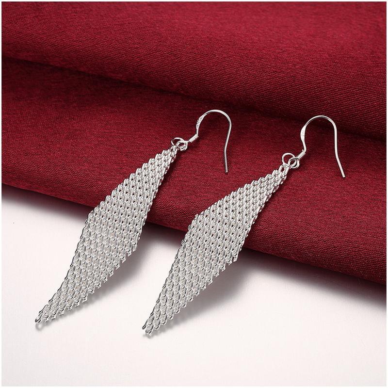 E061Women silver plated earring镀925纯银长款时尚大气耳环耳饰