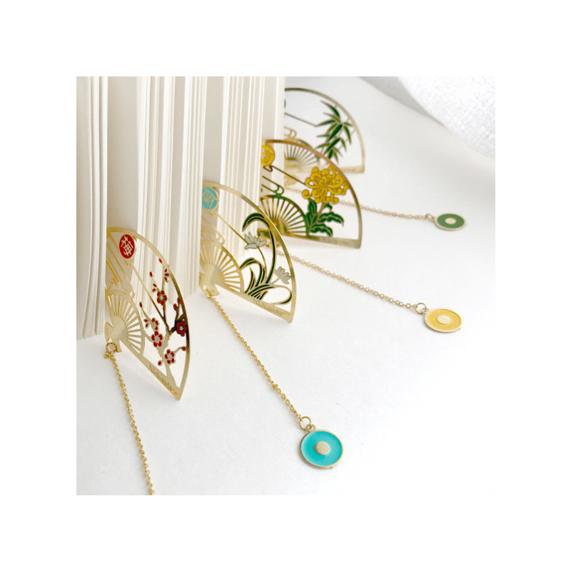 折扇古风 书签古典中国风梅兰竹菊金属书签创意文艺礼品套装