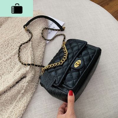 流行的包包女2020新款潮韩版百搭斜挎小包洋气菱格链条时尚小方包NEW LAKE女士单肩包 黑色