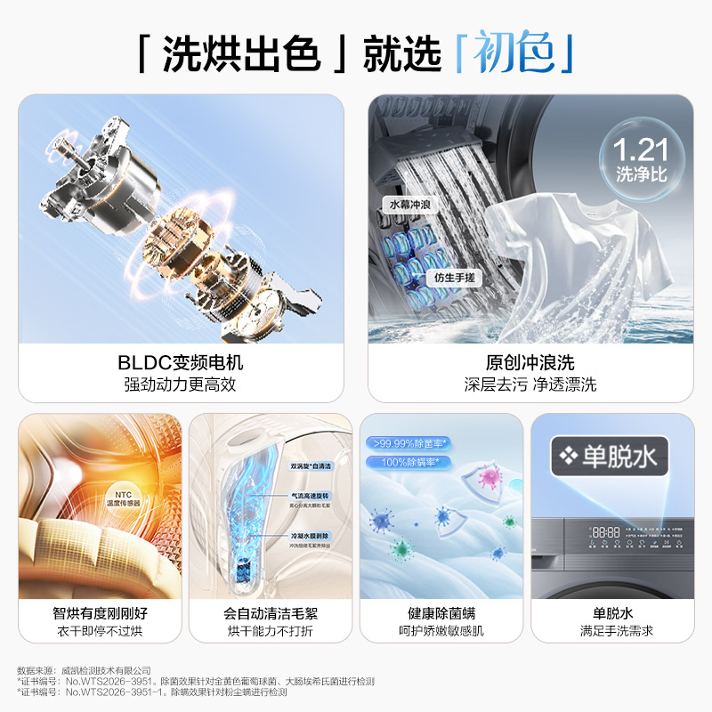 海尔(Haier)初色系列 10公斤 变频 滚筒洗衣机 洗烘一体机 六维减震 超薄机身 XQG100-H20D1高清大图