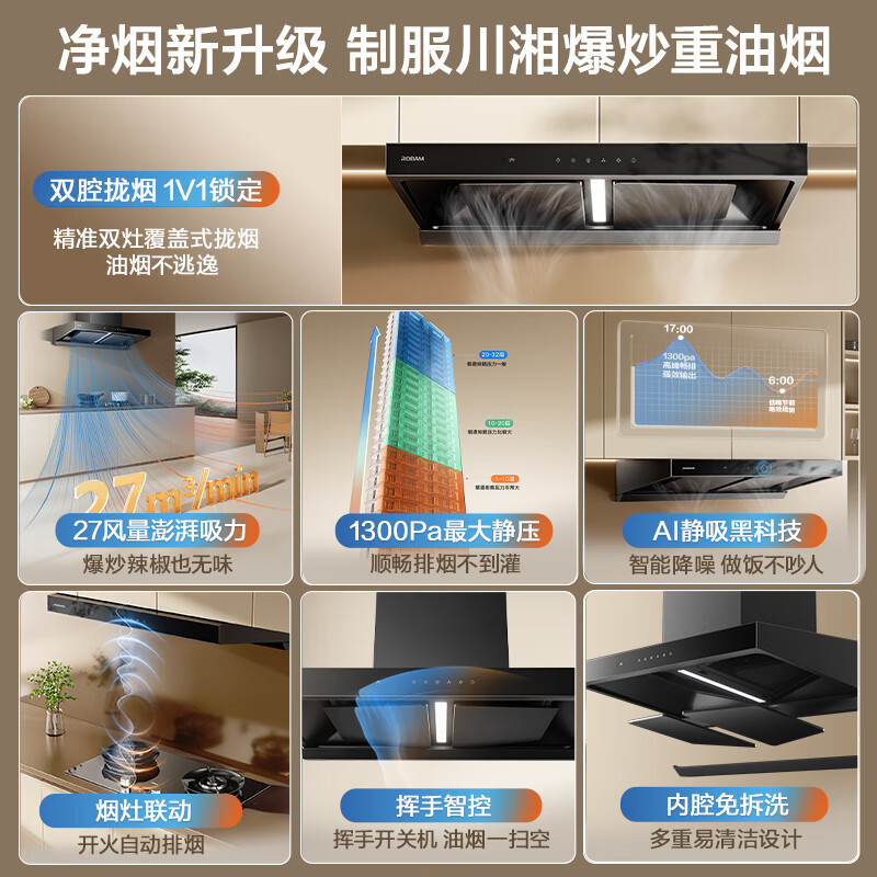 老板(Robam)双子星E2P油烟机欧式顶吸烟灶联动双腔变频28风量 大吸力智能抽吸排油烟机以旧换新66D5-E2高清大图