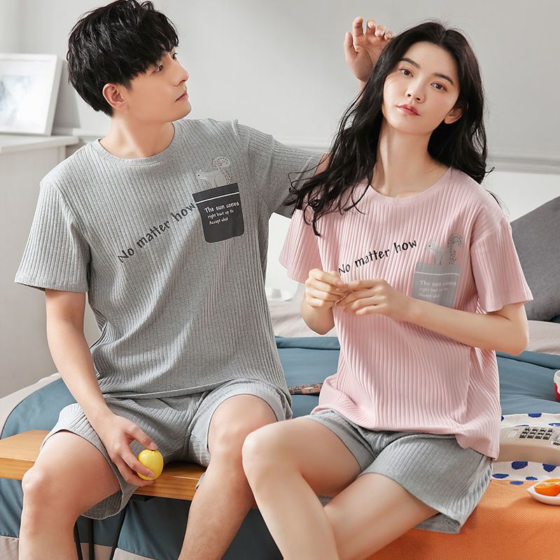 纯棉睡衣女夏季情侣睡衣男士短袖宽松夫妻韩版两件套装家居服