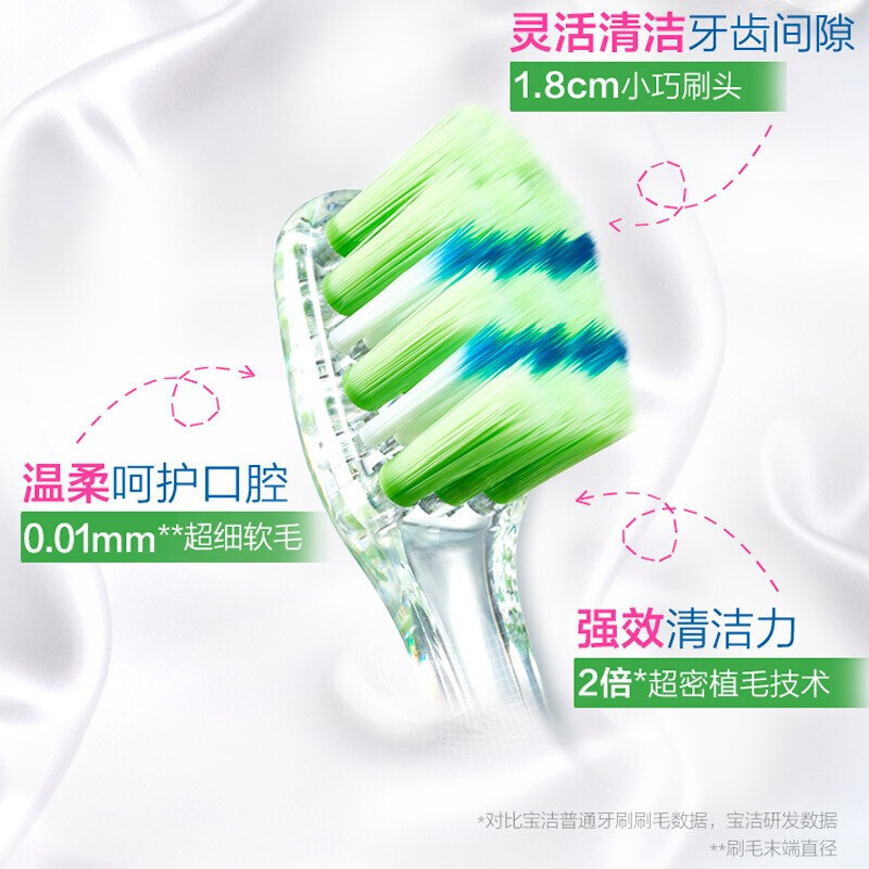 佳洁士(Crest) 6412 天鹅绒护龈牙刷 小头软毛细毛牙刷(抹茶绿)