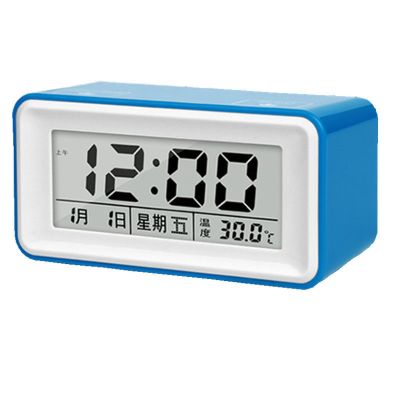 语音报时闹钟电子钟大音量懒人智能闹钟简约时尚夜光桌面学生闹钟蓝色