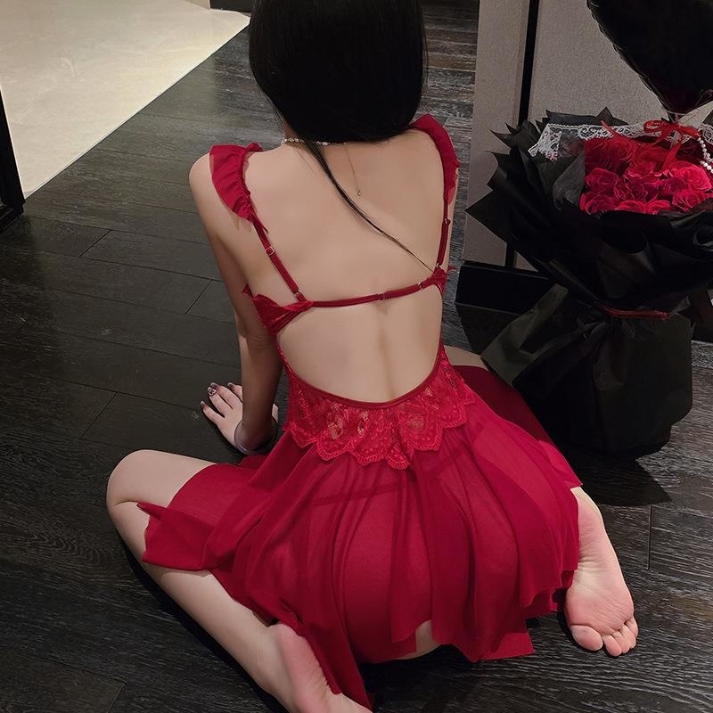 长夜漫漫性感纯欲网纱睡裙含胸垫情趣内衣女透视蕾丝诱惑睡衣2125高清大图