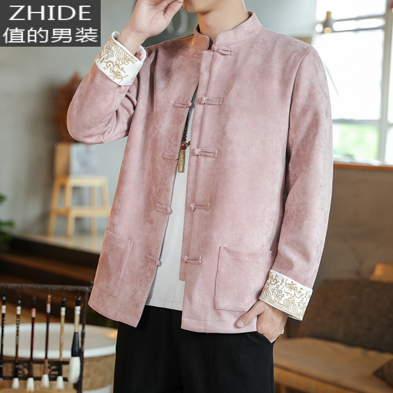 鹿皮绒唐装外套男中国风男装居士青年复古装禅服潮牌民族服装夹克视频