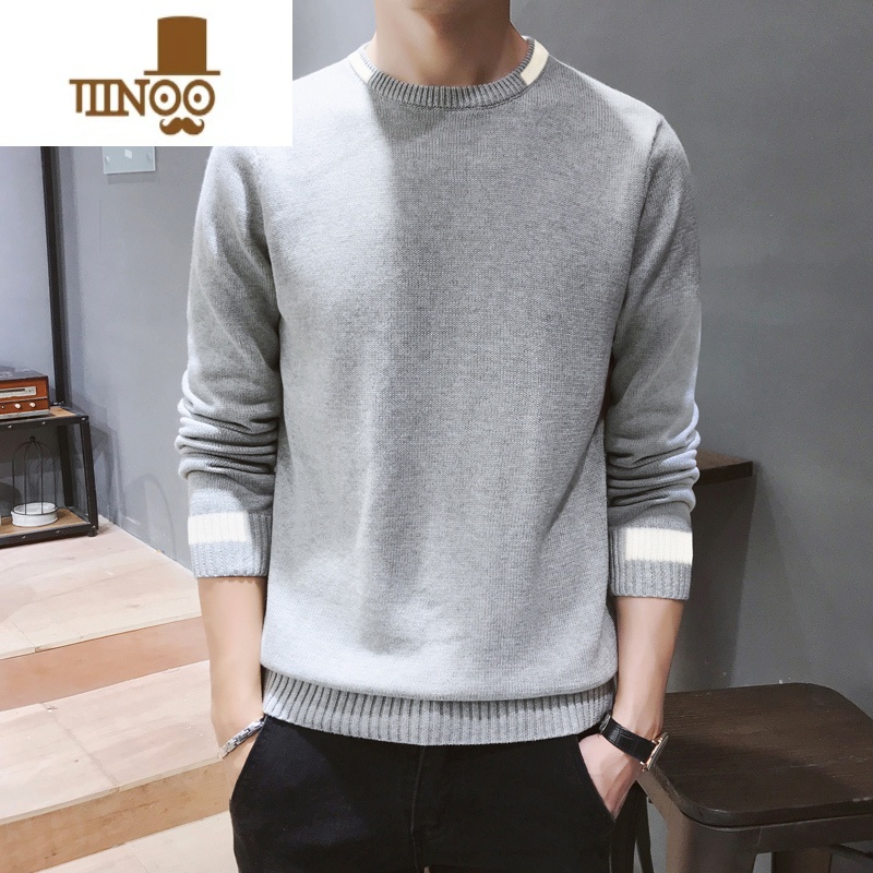 YANXU男士毛衣款保暖上衣服加绒加厚针织衫毛衫男春季内搭打底衫高清大图
