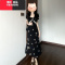 YIBUSHENG法式赫本风黑色碎花连衣裙子女季2024新款轻奢高级感收腰鱼尾裙