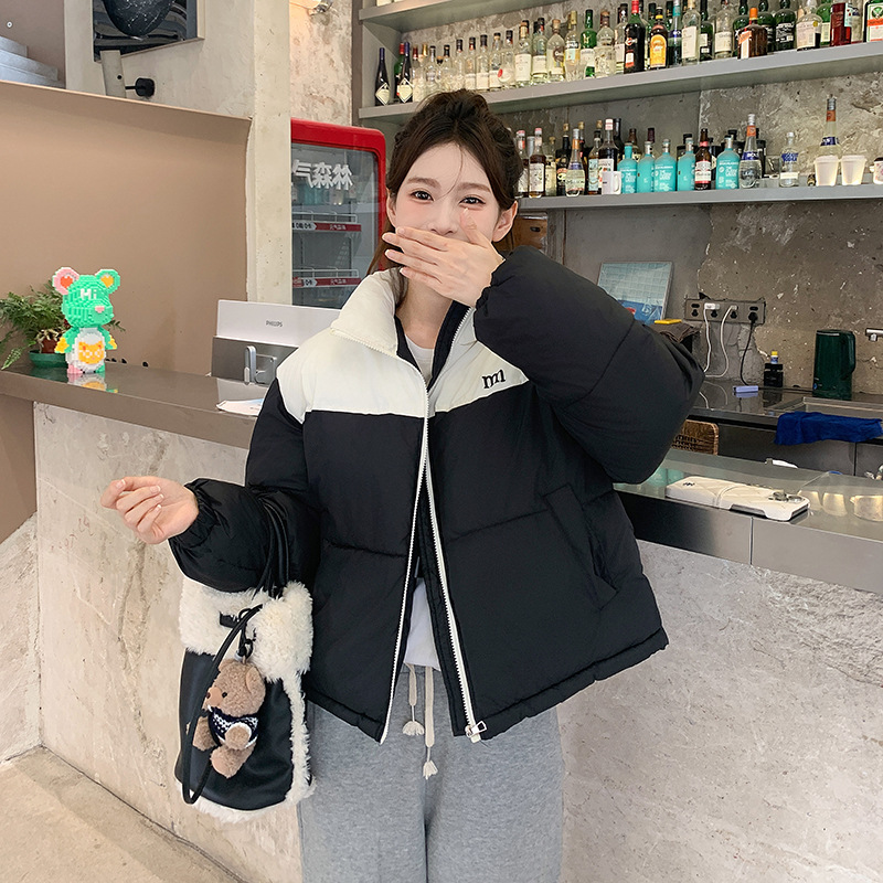 羽绒棉服女2024冬季新款宽松棉衣拼色时尚百搭加厚小棉袄外套短款高清大图