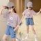 乌鹿女童夏装套装网红2021新款韩版洋气女孩中大童夏季短袖短裤两件套