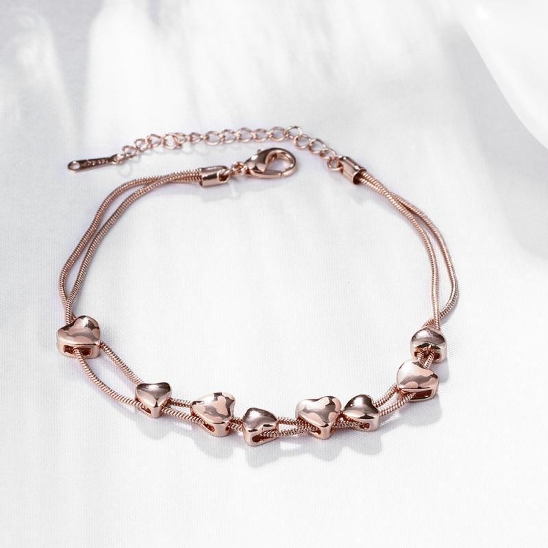 B011 Bracelet Bangle 镀18k玫瑰金锆石手链情侣爱心两层女生饰品送女朋友七夕情人节礼物