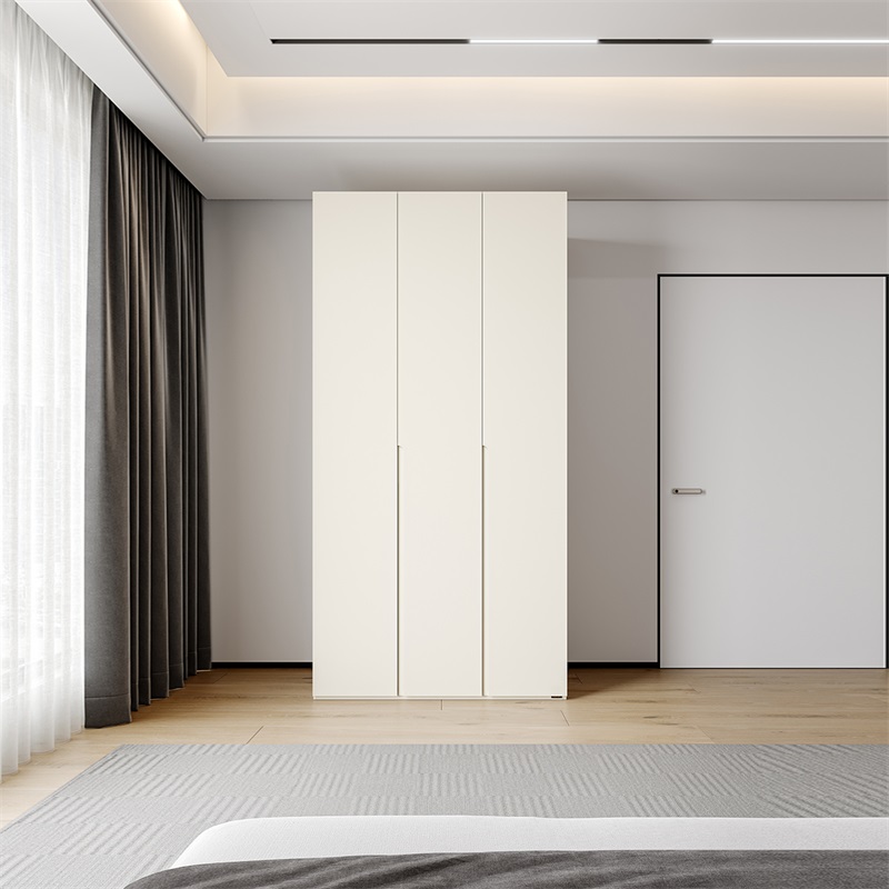 温馨奶油风卧室双人床加高衣柜组合套装高清大图