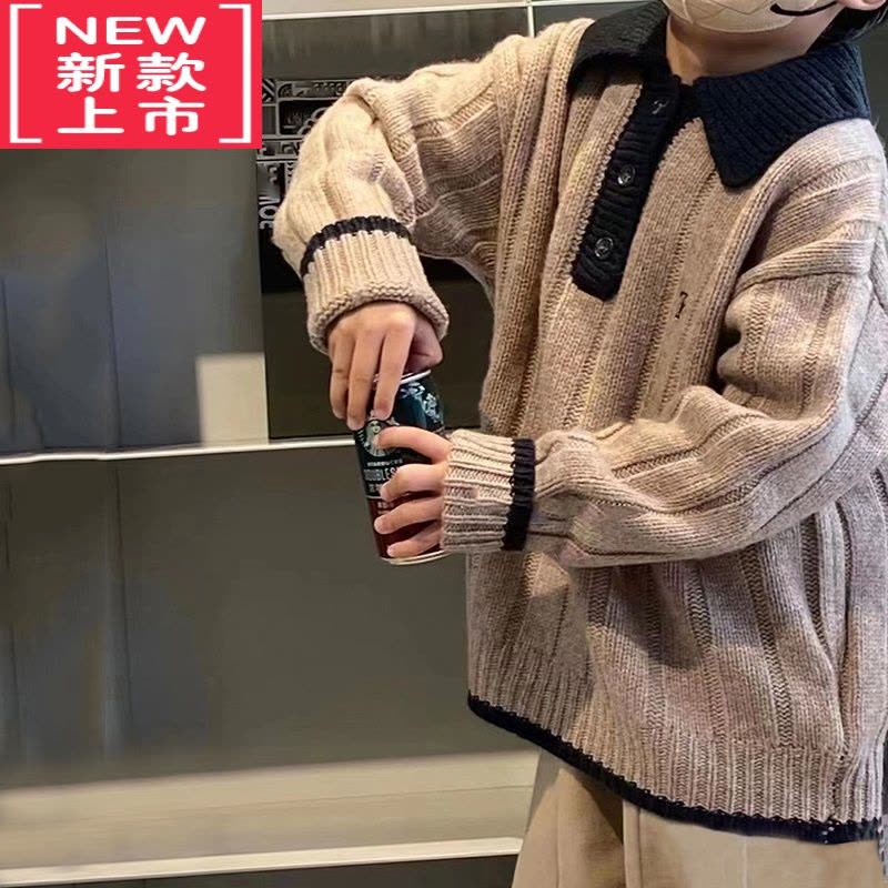 可莉允韩童装男童polo衫女童毛衣2022秋冬儿童翻领针织衫中大童上衣图片