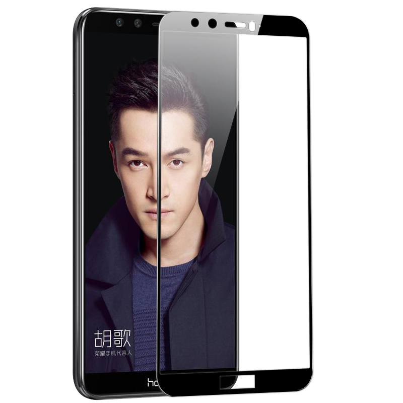 [买2送手机壳]轻万适用华为荣耀9青春版钢化膜honor全屏玻璃贴膜huawei黑色高清手机保护膜高清大图