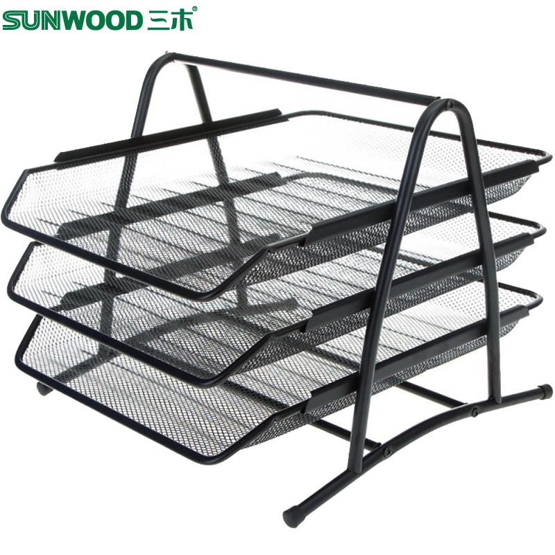 三木(SUNWOOD)1206三层文件盘 文件架 金属丝网文件筐 文件栏 文件篮