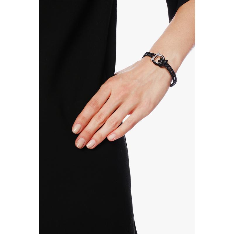 Salvatore Ferragamo时尚黑银编织手链小牛皮磁扣设计优雅女款饰品高清大图