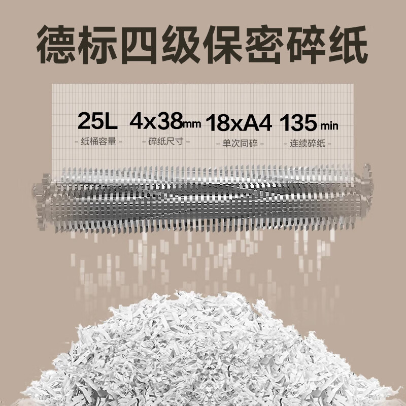 得力(deli)GA762碎纸机 连碎135分钟25L可碎卡/光盘 单次18张碎纸效果4*38mm高清大图