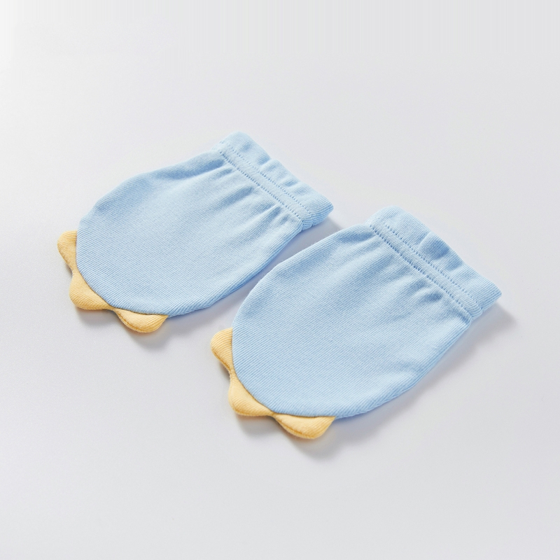 婴儿针织绣花防抓脸手套智扣护脚套宝宝防护柔软手套脚套一套保暖