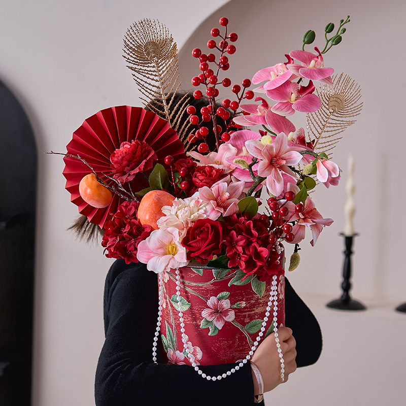 智美环球 仿真花结婚抱抱桶花手工diy材料婚房摆件 [柿柿如意]高清大图