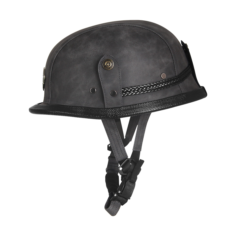 德式头盔男女哈雷复古电动机车头盔摩托车1/2半盔皮质轻便盔