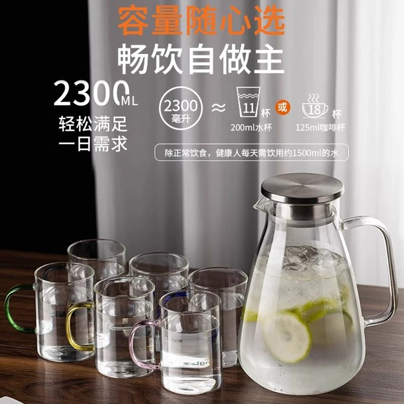 玻璃冷水壶家用储水凉水壶耐高温凉白开水壶凉水杯子茶壶套装2112高清大图